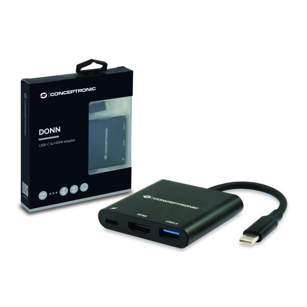 Concepttronic Donn01b Donn Donn USB-C à l'adaptateur HDMI, USB 3.2 Gen 1 (3.1 Gen 1) Type-A C, HDMI, noir