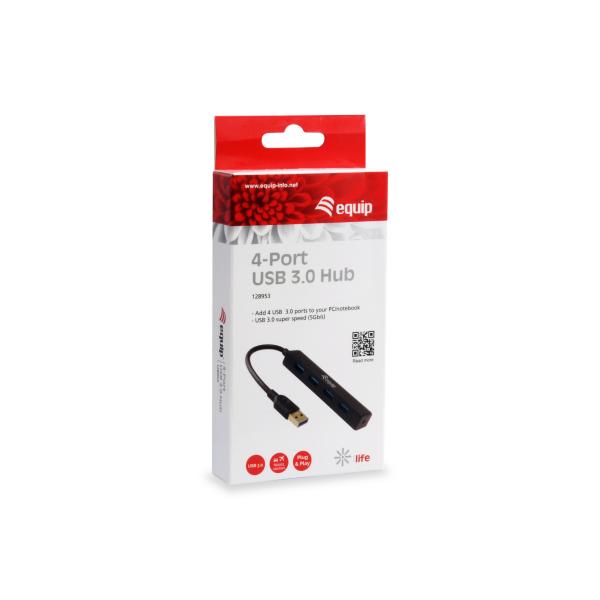 Vybavit 128953, 4-port USB Hub, USB 3.2 Gen 1 typ-A, 5000 mbitů, černá