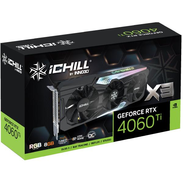 Inno3d Inno3d C406T3-08d6x-17113389 GeForce RTX 4060 Ti Ichill X3, 8 GB GDDR6, 128-bit, 2595, 18Gbps