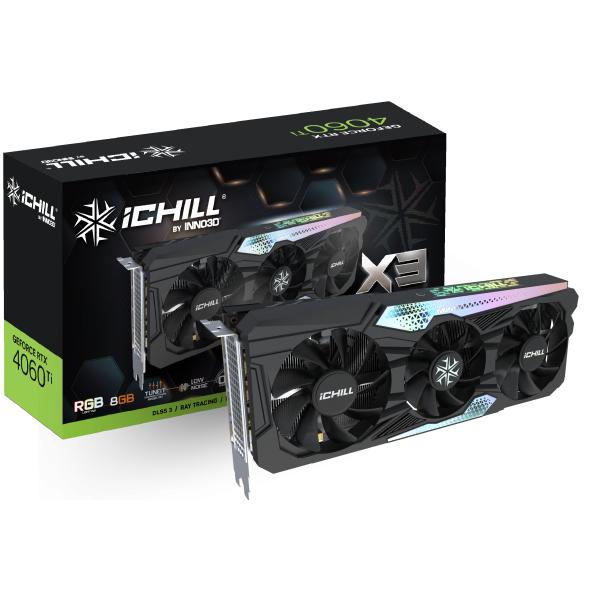 Inno3d Inno3d C406T3-08d6x-17113389 GeForce RTX 4060 Ti Ichill X3, 8 GB GDDR6, 128-bit, 2595, 18Gbps