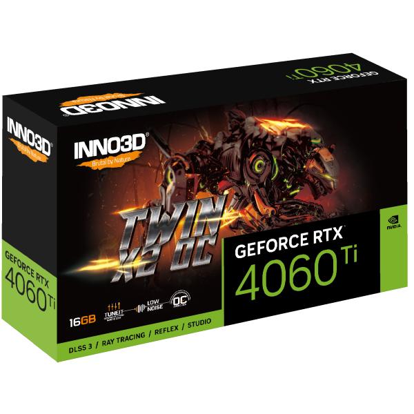 Inno3d Inno3D N406T2-16D6X-17805N GeForce RTX 4060 Ti Twin X2OC, 16 GB GDDR6, 128-bit, 2595, 18Gbps