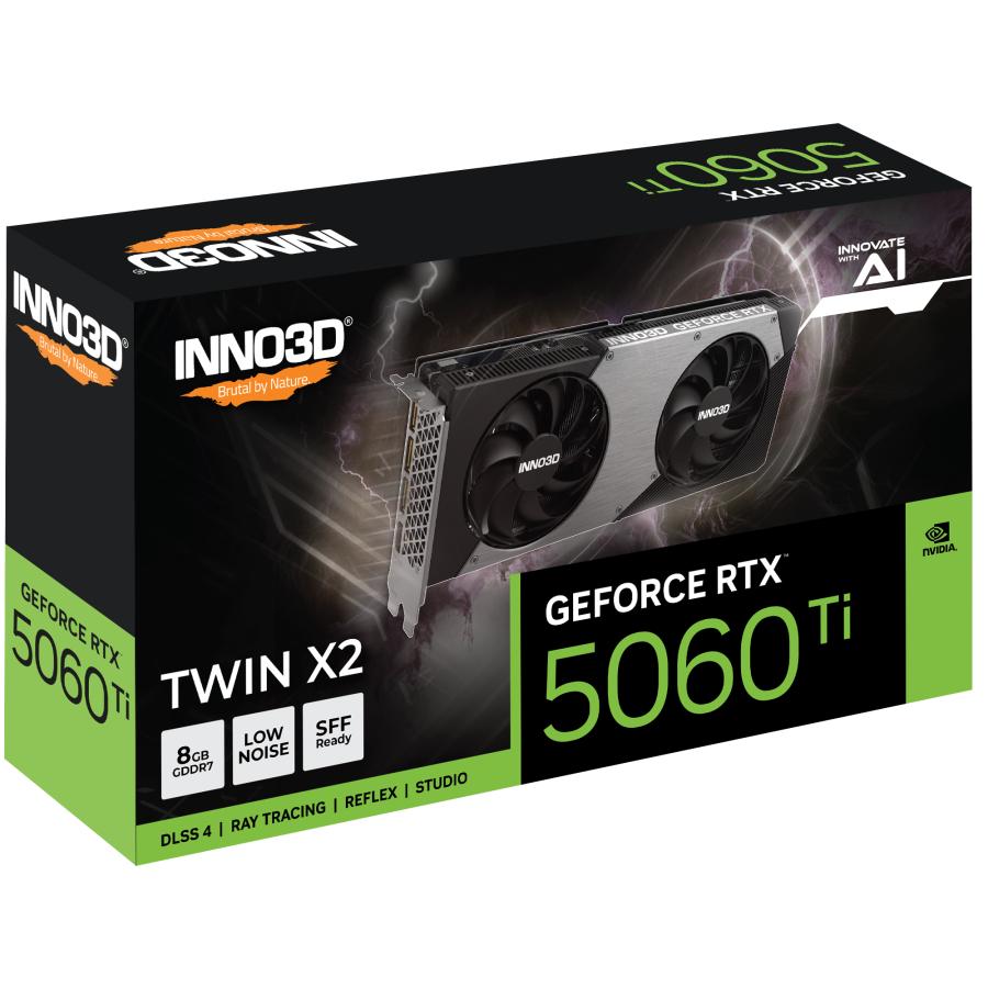 Inno3d N506T2-08D7-193075N GeForce RTX ™ 5060 Ti 8GB Twin X2, 8 GB, GDDR7, 128-bit, 650 W, 650 W