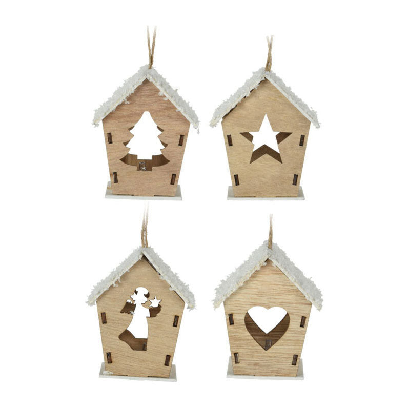 Casa di ganci di Natale in legno con LED