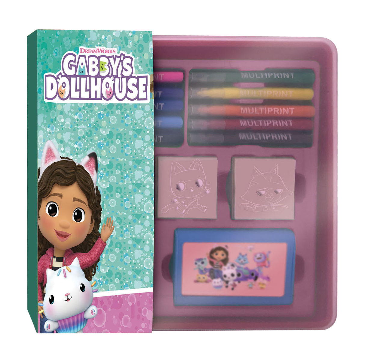 Multiprint Gabby's Dollhouse Stamps and Felt -Tip Penns set en boîte de stockage