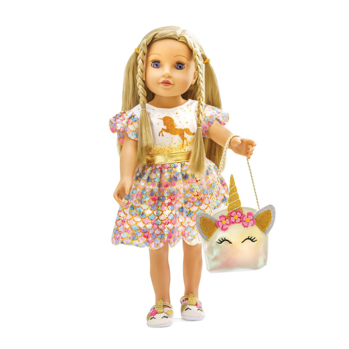 Dollkjole Unicorn Goldy, 28-35 cm