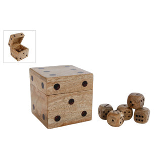 Terninger terninger med 5 terninger naturel mango 9x9x9cm