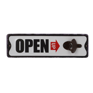 Bieropener open up zwart wit metaal 10,5x36x3,5 cm