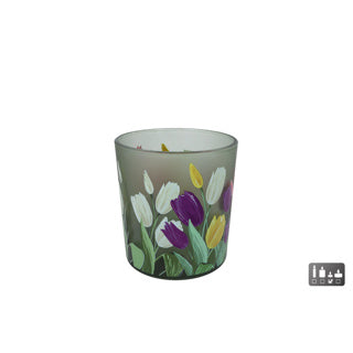 Theelichthouder tulp s multicolor glas 7,5x7,5x8cm