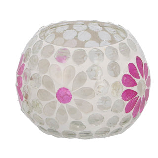 Windlicht holly m wit roze bol glas 9x8x8cm