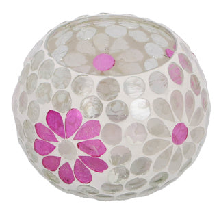 Windlicht holly m wit roze bol glas 9x8x8cm