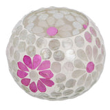 Windlicht holly m wit roze bol glas 9x8x8cm