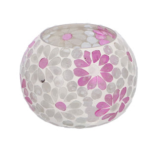 Windlicht holly l wit roze bol glas 10x14x14cm