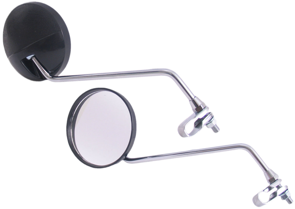 Edge Mirror Set med klemme M8 med klart glas - rund form - sort krom