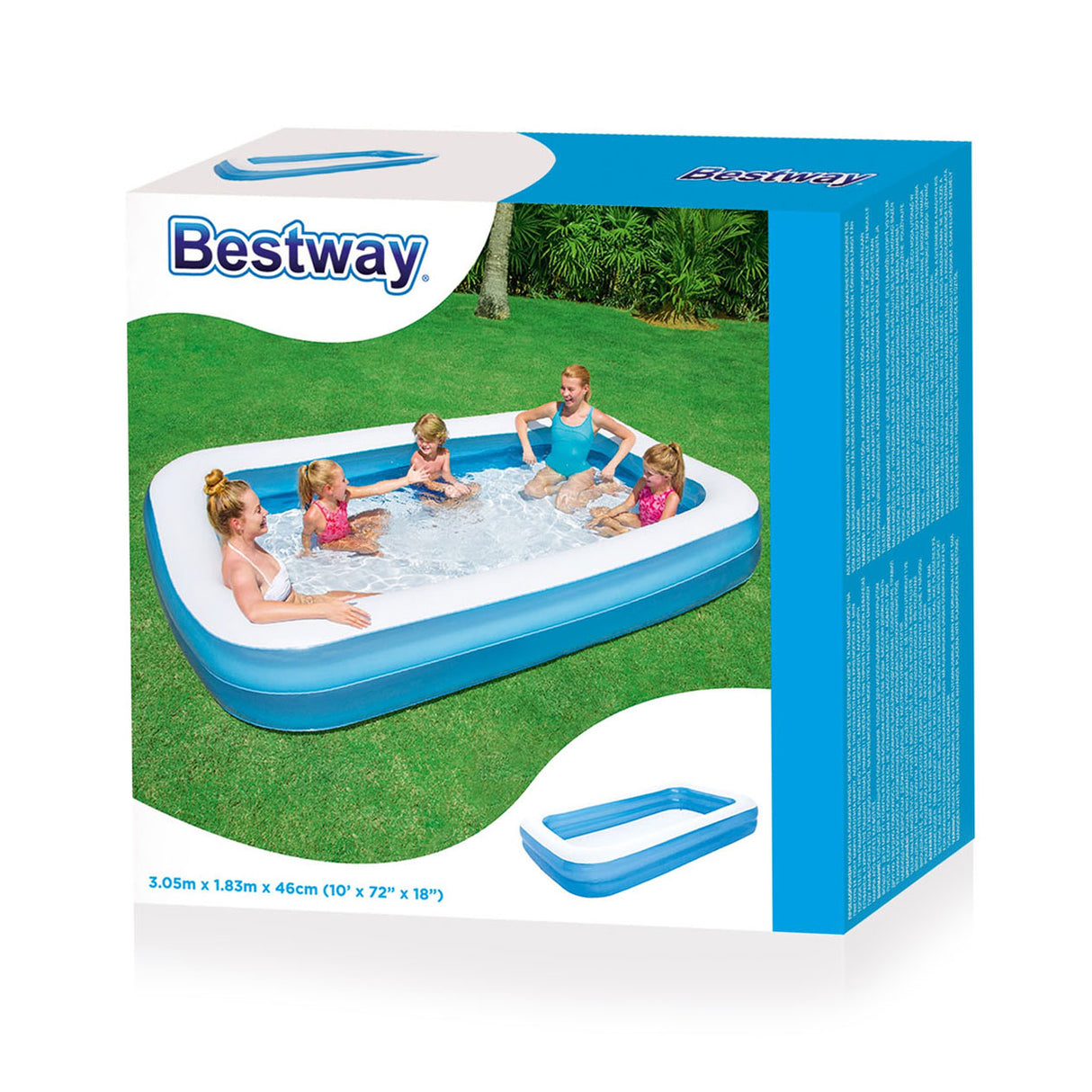 Bestway Family Pool Pish 2 Bords Rectangle 305 Bleu
