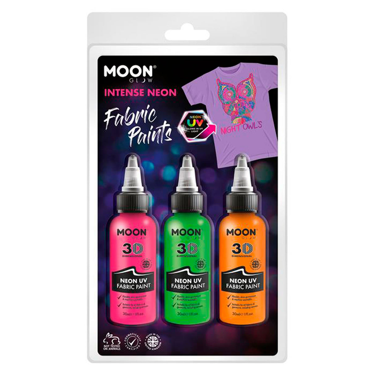 Peinture textile néon 3x30 ml - orange, vert, rose