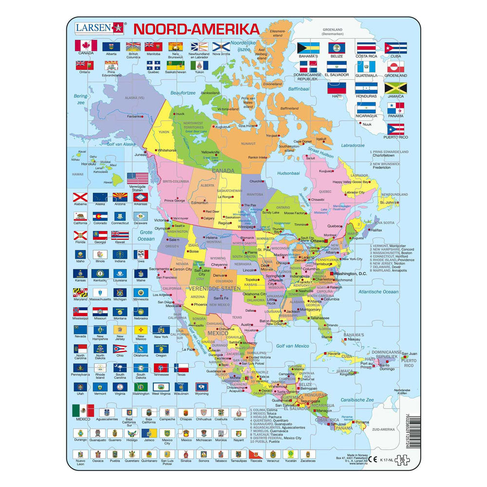 Selecta Larsen Pluzzle Map North, Amerika z državami in zastavami, 70. mesto.