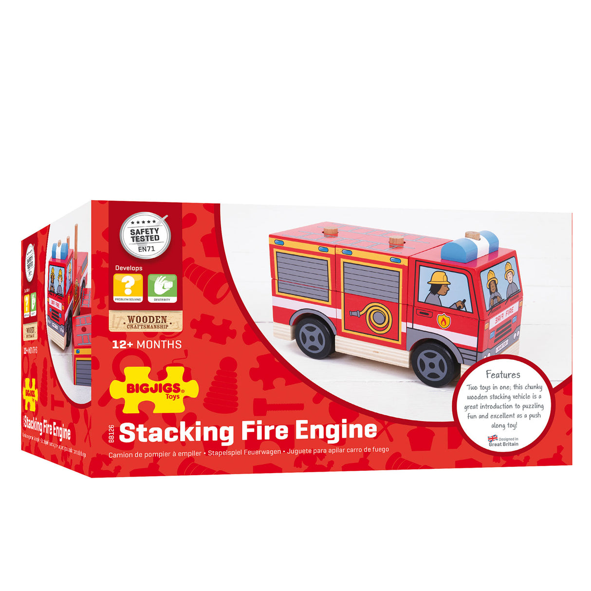 Bigjigs wooden stacking game fire truck