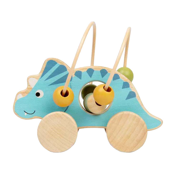 Bigjigs træpush -figur triceratops med perle ramme