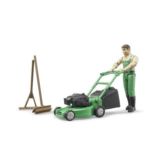 Jardinier de figurines Bruder avec tondeuse à gazon
