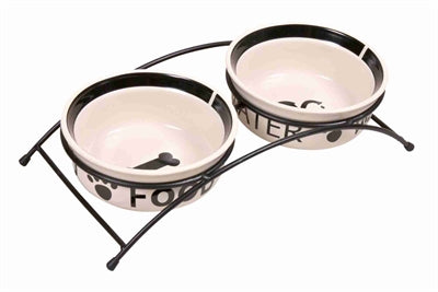 Trixie Food Bowl Beber Bin Set Eat On Your Feh White Black
