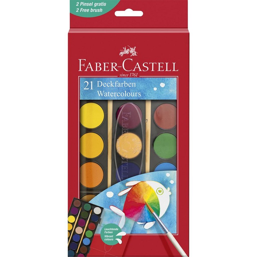 Faber Casetell FC-125027 Waasserkëschtbox 21 Faarwen + 2 Pinselen