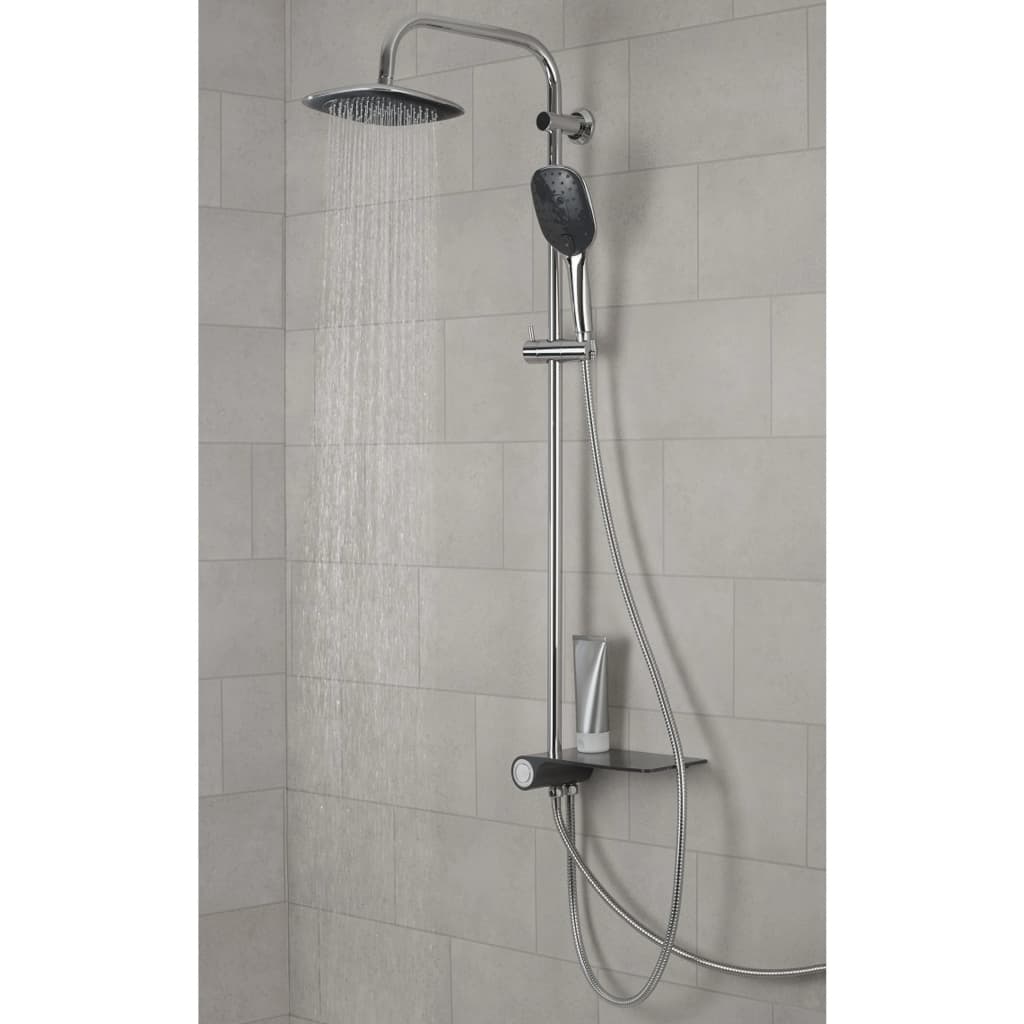 Schütte dežni tuš set s stranskim planotam Aquastar kromiranim antracitom