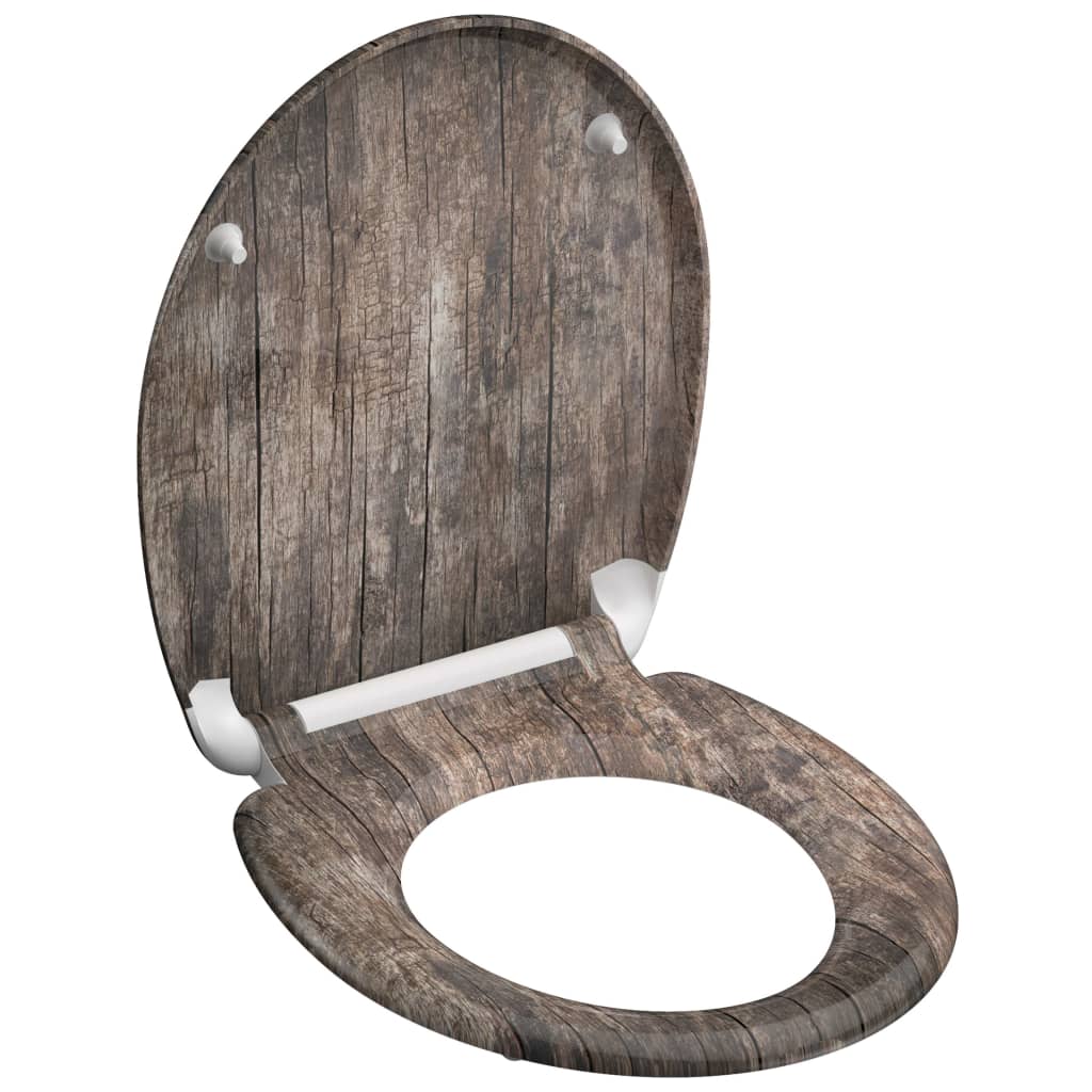 Asiento de inodoro Schütte con duroplast de madera vieja de cierre suave con estampado