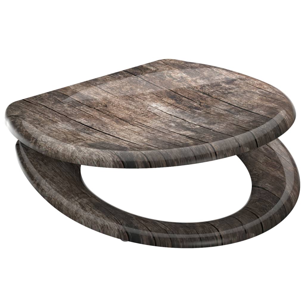 Asiento de inodoro Schütte con duroplast de madera vieja de cierre suave con estampado