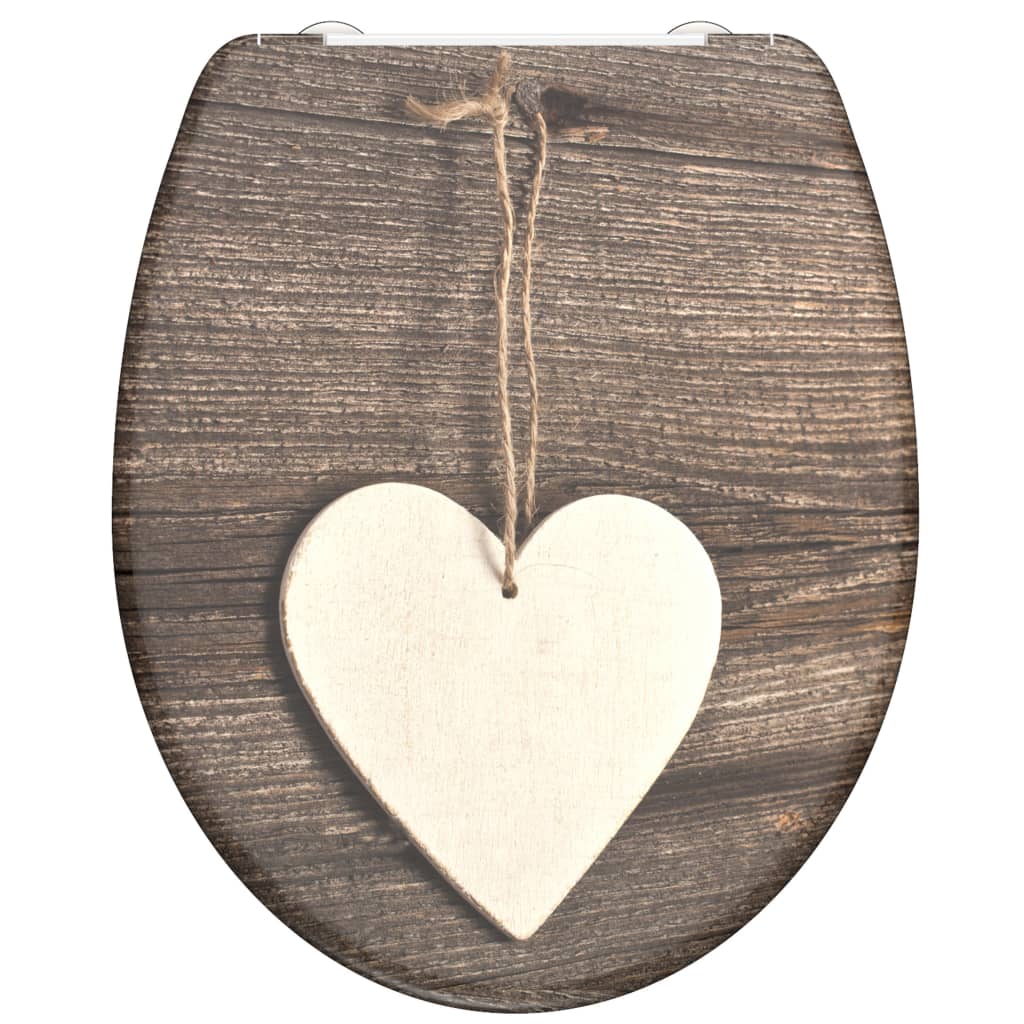 Asiento de inodoro Schütte con duroplast de corazón de madera de cierre suave con estampado