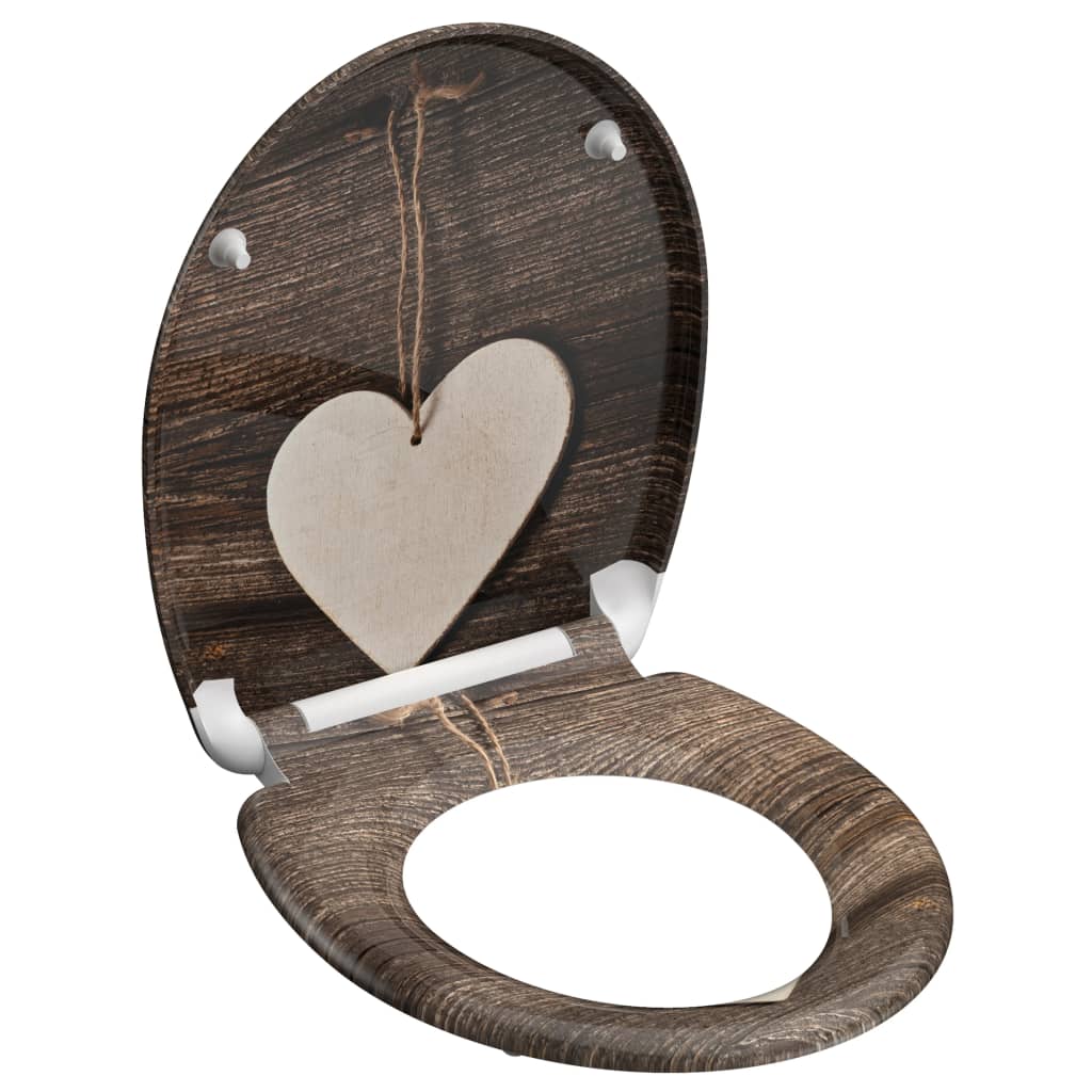 Asiento de inodoro Schütte con duroplast de corazón de madera de cierre suave con estampado