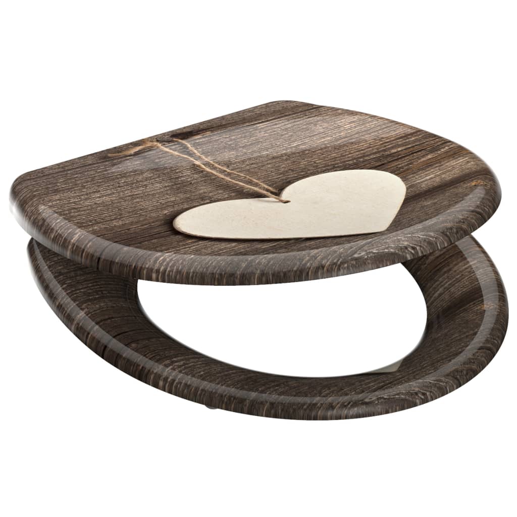 Asiento de inodoro Schütte con duroplast de corazón de madera de cierre suave con estampado
