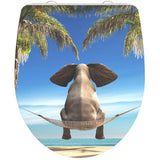 Asiento de inodoro Schütte con el elefante feliz de color suave Duroplast alto brillo