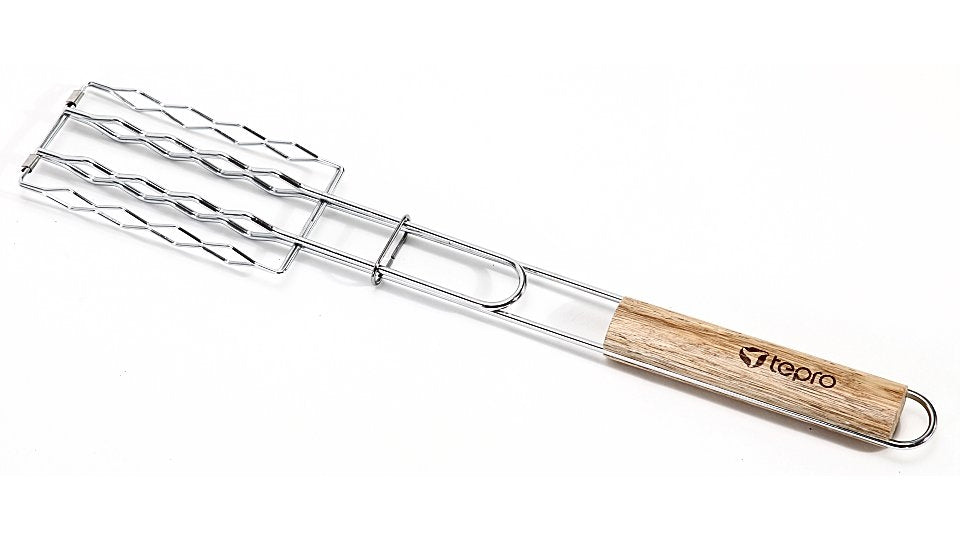 Gepro 8527 Zacisk kiełbasy grilla dla 4 kiełbas z drewnianym uchwytem 51 cm