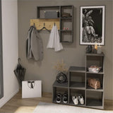 FMD FMD Wall coat rack with 4 open compartments of anthracite and oak colored