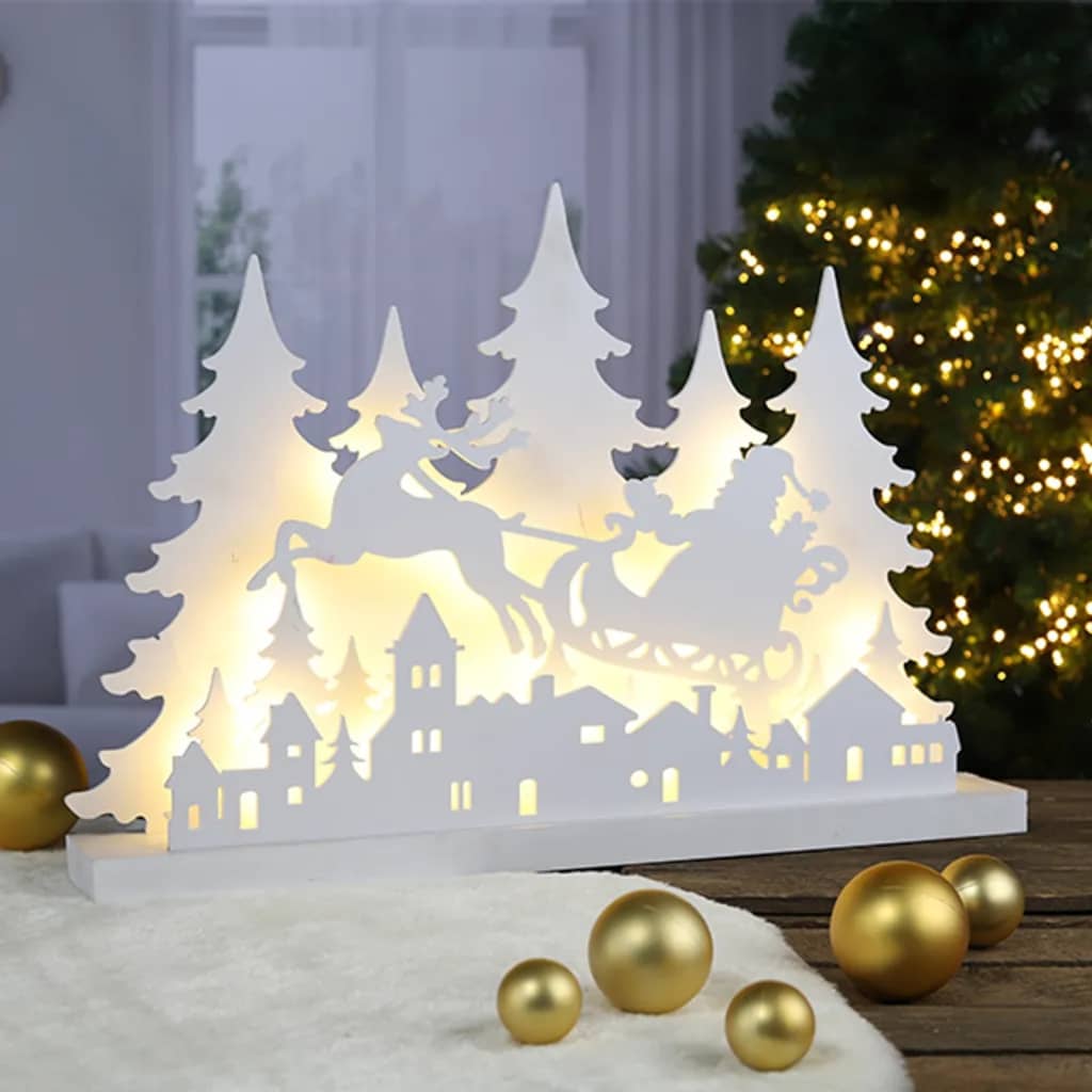 Hallo Hallo Weihnachtsbeleuchtung Silhouette mit irgendjemandem Rentier geführtes Holz