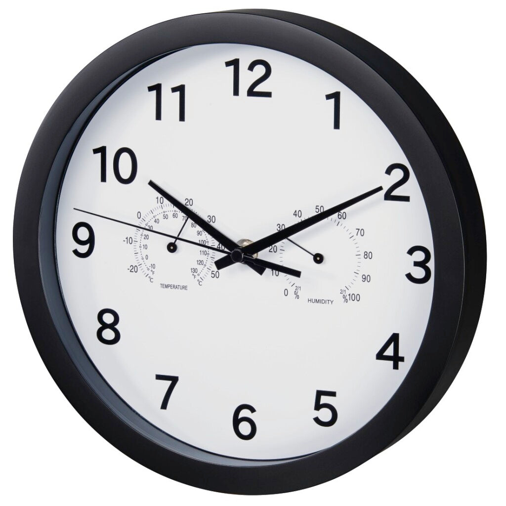 Hama-Wanduhr rein plus Ø 25 cm mit Thermo-Hygrometer-Salbeiarm schwarz