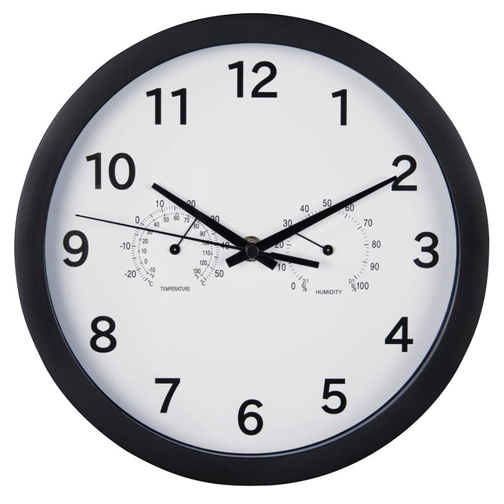 Hama-Wanduhr rein plus Ø 25 cm mit Thermo-Hygrometer-Salbeiarm schwarz