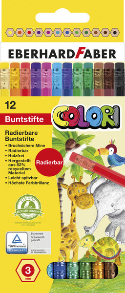 Eberhard faber ef-514817 kleurpotloden met gum etui 12 stuks