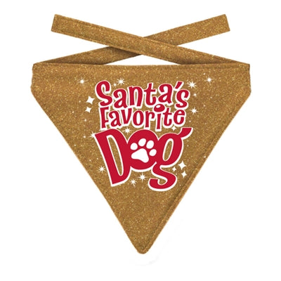 Plenty Gifts Christmas Bandana Santa's Favorite Dog Glitter Gold