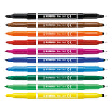 Stabilo Trio 2 in 1 - felt -tip pen and fineliner in a - set 10 pieces