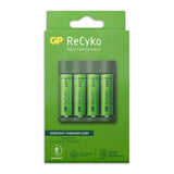 GP USB -batterilader + 4 x AA -batterier 2100mAh Nimh