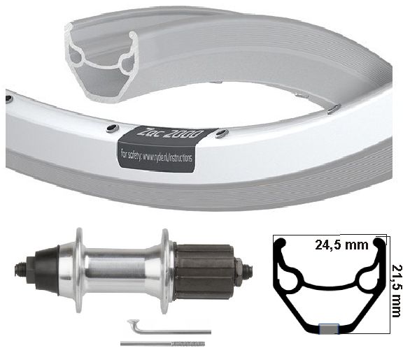 KGS Roue arrière 28 pouces (622) Rim Silver Cass 8-9 SP Échec
