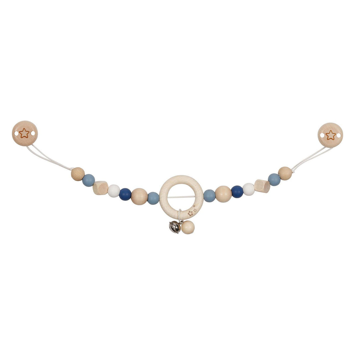 Goki wooden stroller chain star blue with clips