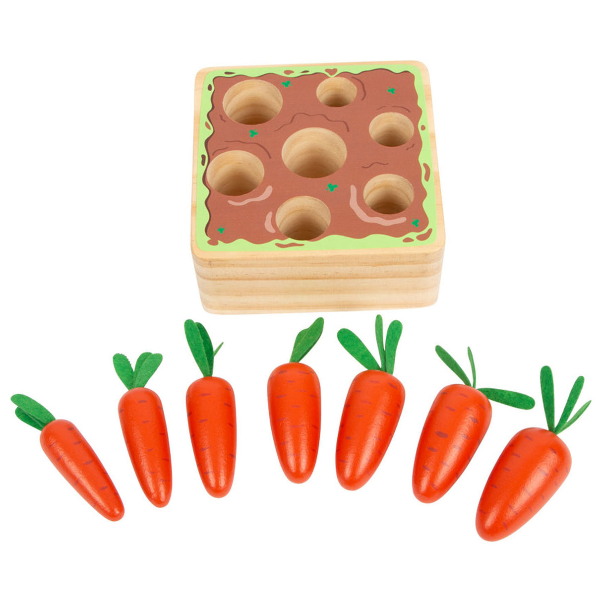 Small foot wooden carrot shape game, 8dlg.