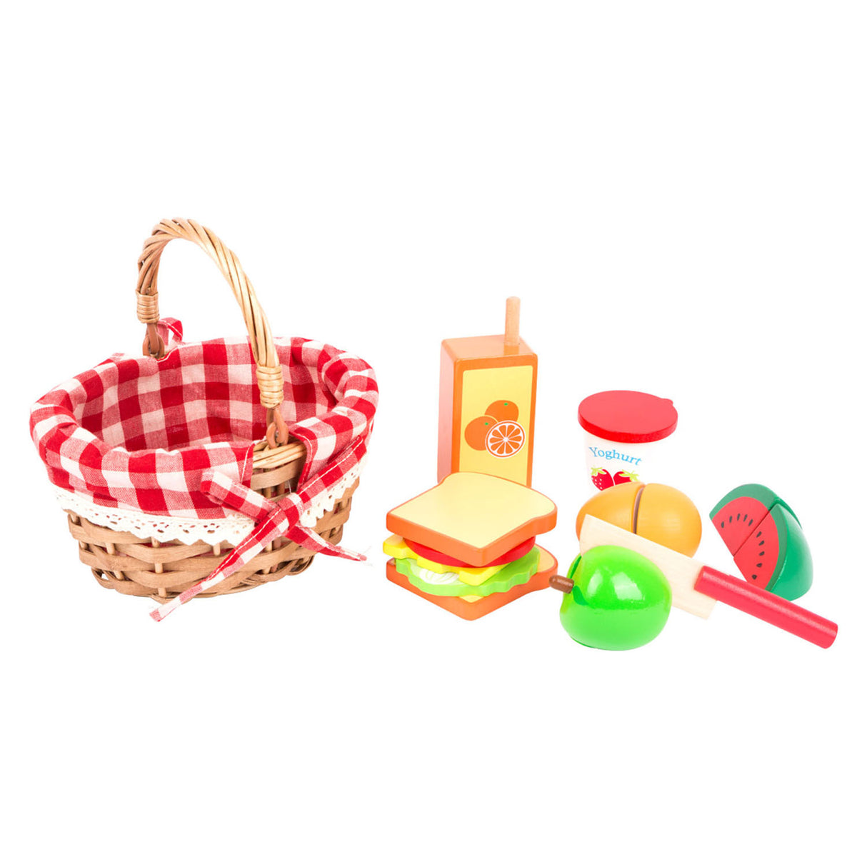 Petit panier de pique-nique à pied avec coupe en bois