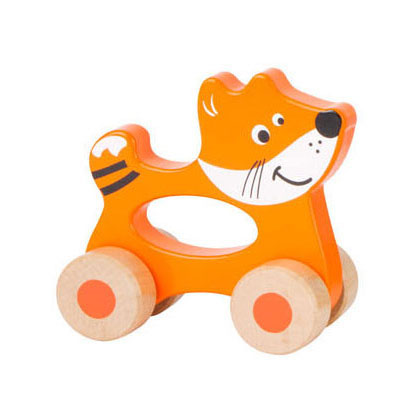 Piccola figura in legno a piede animale su ruote