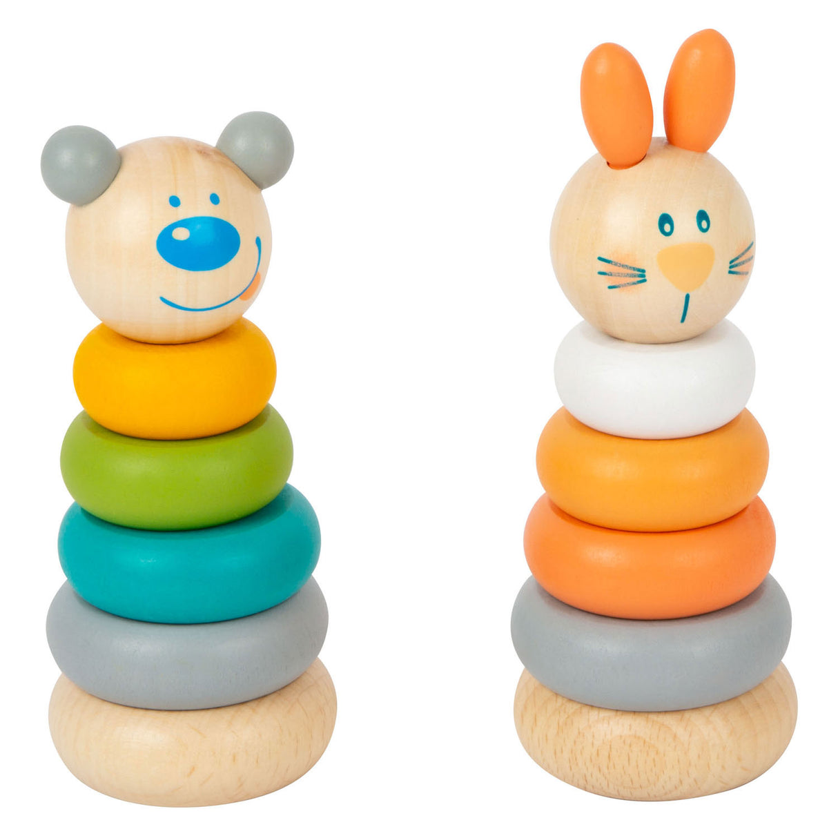 Pastello di animali da stacking in legno a piede piccoli, 6dlg.