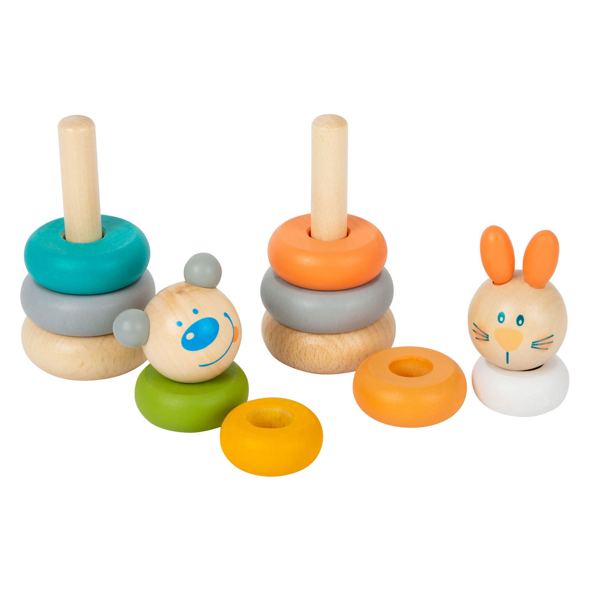 Pastello di animali da stacking in legno a piede piccoli, 6dlg.