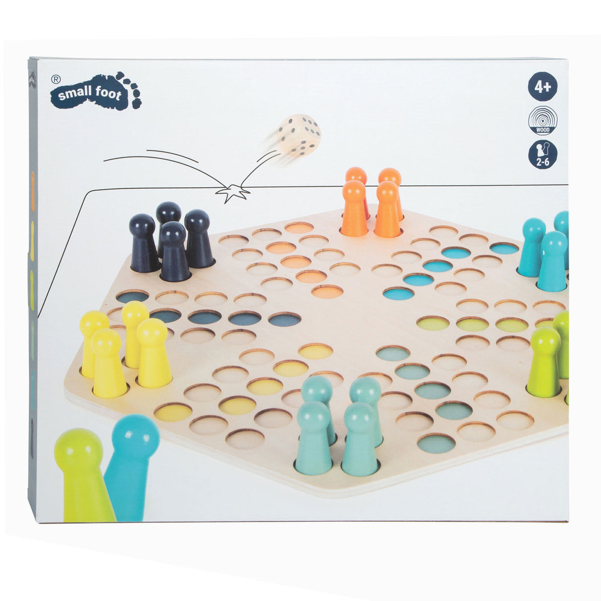 Lille fod træ ludo spil 6 spillere