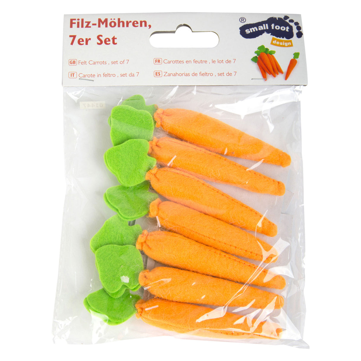 Kleine Fußspielzeugfutterkarotten fühlten sich, 7dlg.